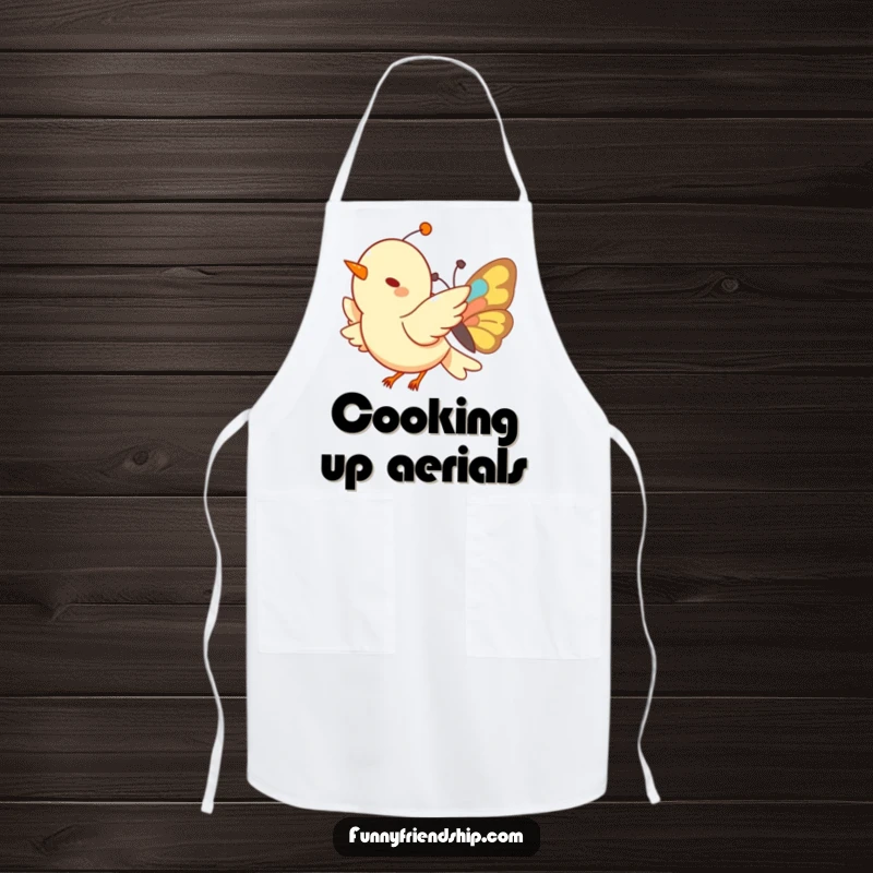 Funny Bird and Butterfly Apron: A functional apron with a joyful design of a bird and butterfly flying, perfect for any kitchen.