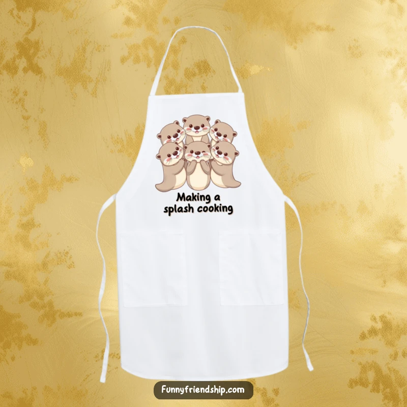 Funny otter apron with playful otters holding paws in a circle, a protective and charming kitchen accessory.