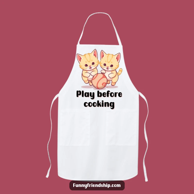 Funny Kitten Apron: Playful Cat Ball Chase Kitchen Wear, Great Gift