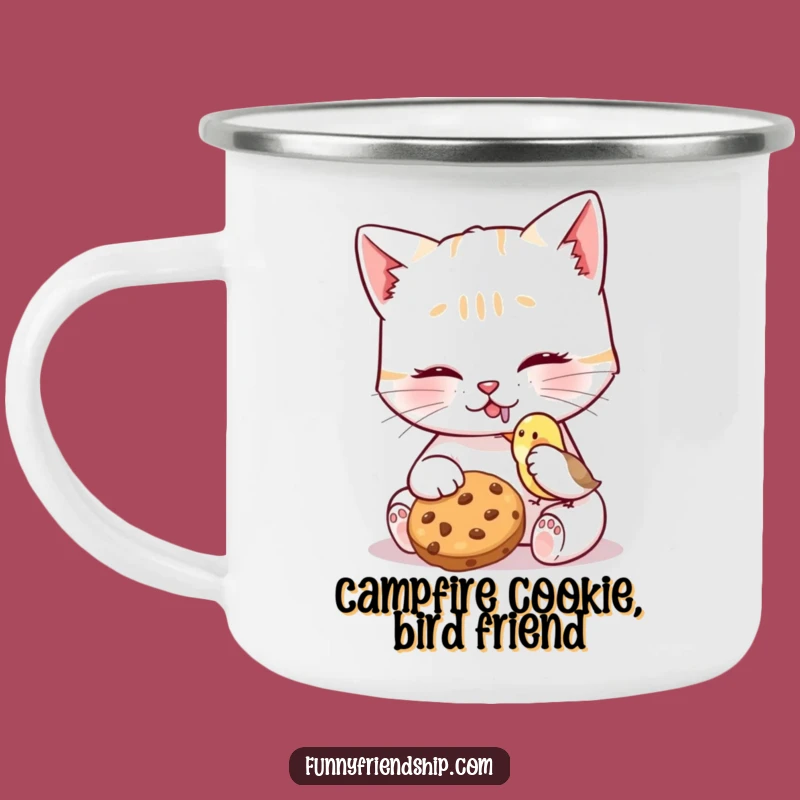 Funny Cat Bird Cookie Camping Mug - Outdoor Friendship Fun - Great Humorous Gift