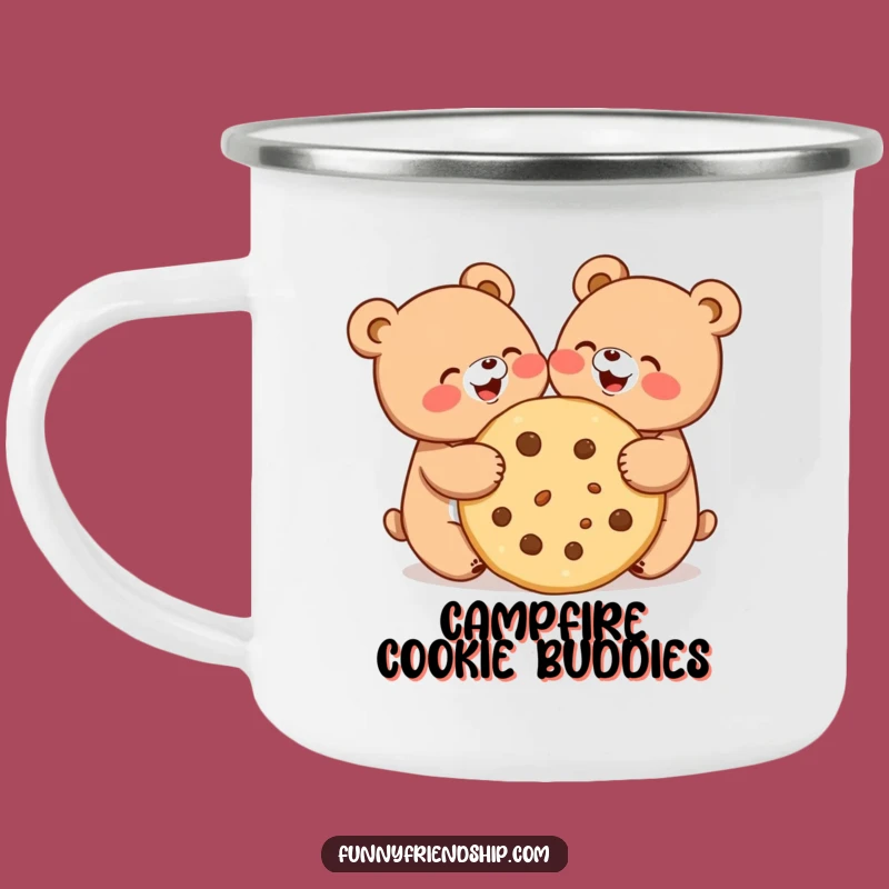 Funny Bear Cookie Sharing Enamel Mug - Outdoor Friendship!