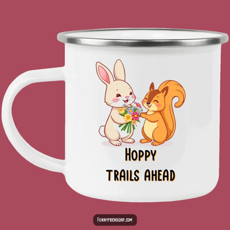 Funny Bunny and Squirrel Flower Camping Mug: Your Outdoor Companion