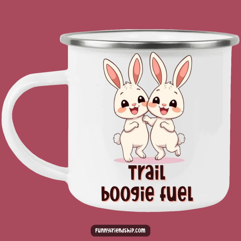 Funny Bunny Dance Camping Mug - Cute Enamel Cup for Outdoor Fun