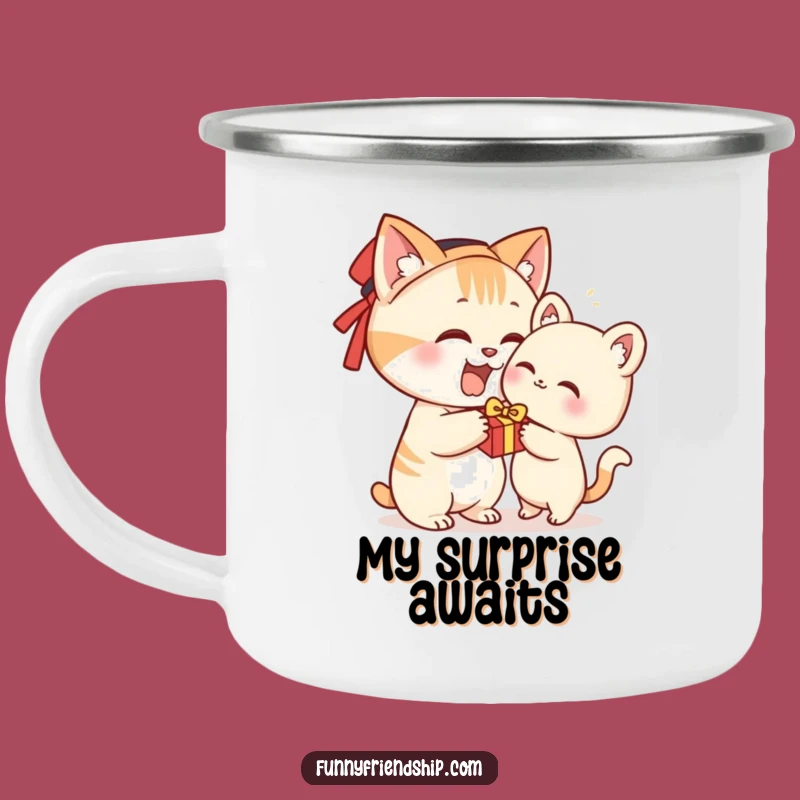 Funny Cat Gift Camping Mug - Enamel Character Present Cup for Outdoors