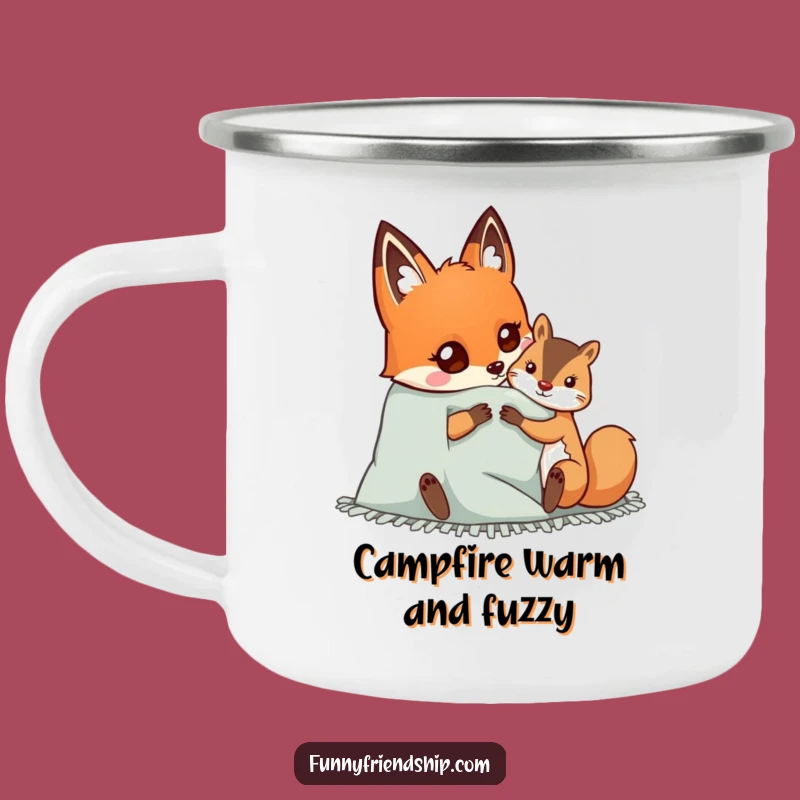 Funny Fox Camping Mug: Cozy Blanket Friendship Enamel Mug, Unique Gift