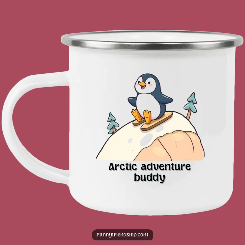 Funny Penguin Friends Camping Mug: Durable Sliding Duo Enamel Mug, Great Funny Gift
