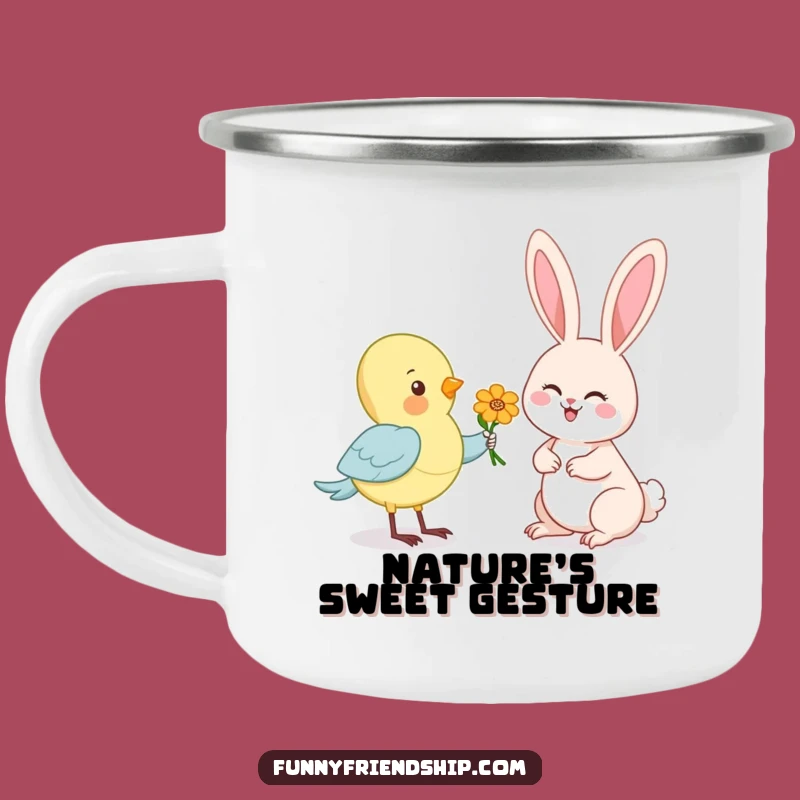 Funny Bird & Rabbit Camping Mug: Durable Cartoon Enamel Cup, Outdoor Humor Gift