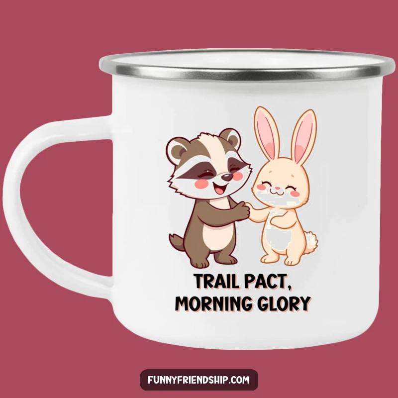 Durable Funny Badger and Rabbit Handshake Camping Mug: Adventure Sealed with a Smile