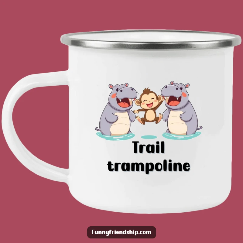 Funny Monkey & Hippo Leap Camping Mug: Adventure with Hilarious Style