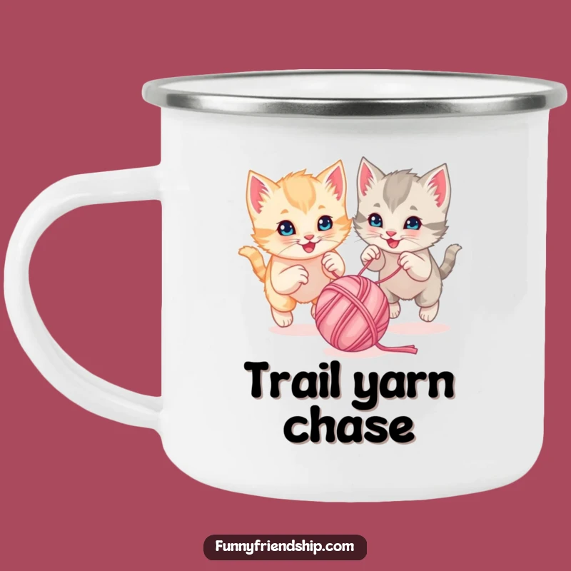 Funny Kitten Yarn Chase Camping Mug - Playful Cartoon Adventure Gift