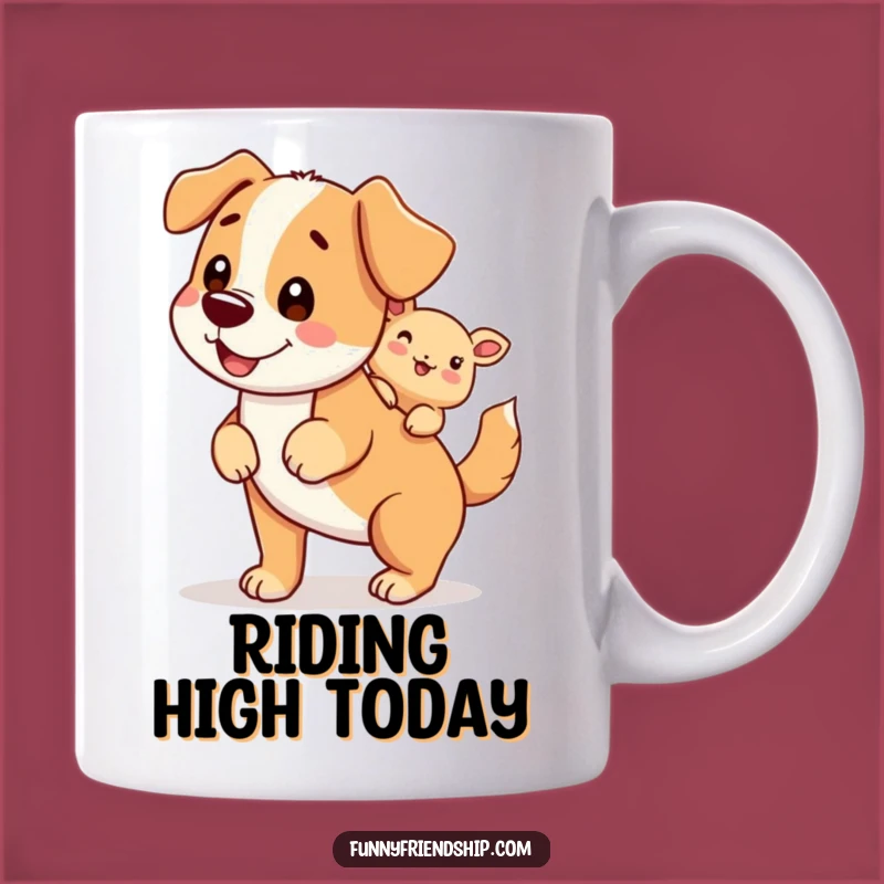 Funny Dog Piggyback Mug - Cheerful Character Giving Ride for Pet Lovers
