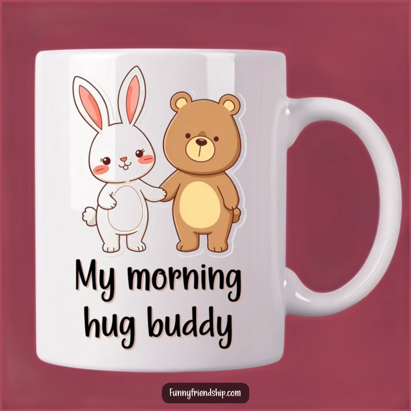 Funny Rabbit Bear Hug Mug: Adorable Friendship Cartoon Gift