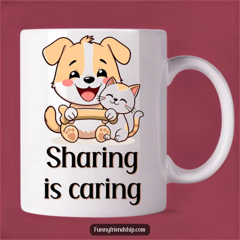 Funny Dog & Cat Bone Sharing Mug - Hilarious Pet Friendship Gift