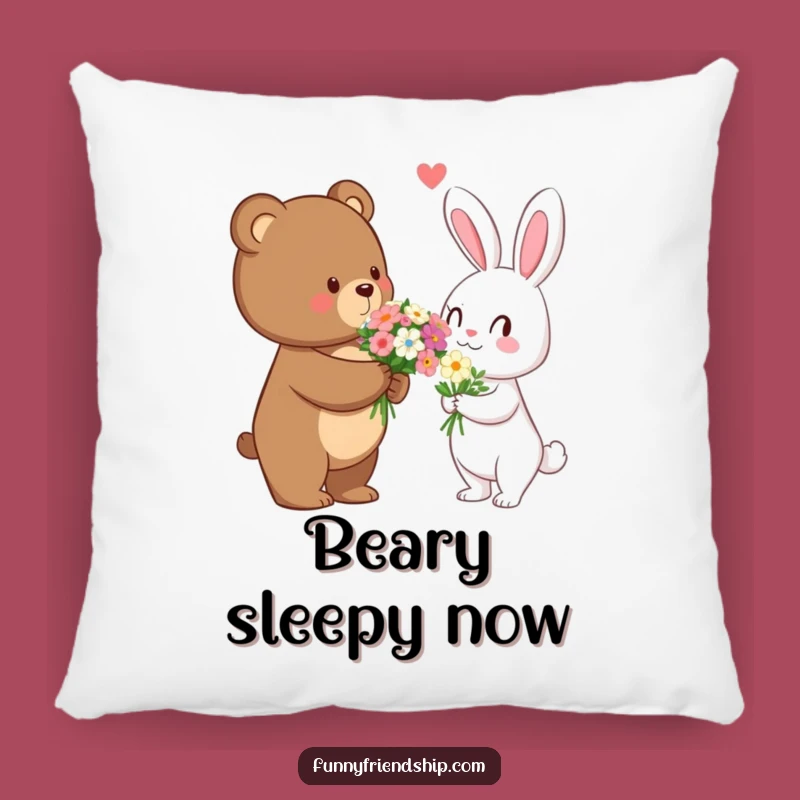 Funny Bear's Flower Pillow: Cozy Comfort with a Romantic Touch - A Funny Gift!