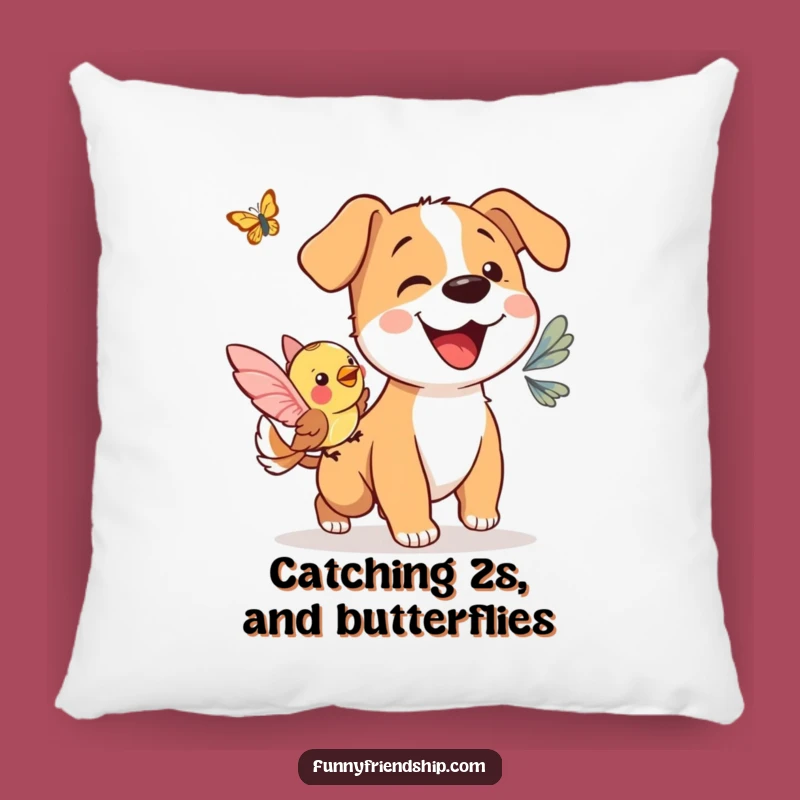 Funny Dog & Bird Butterfly Pillow: Cozy Comfort with Whimsical Animal Charm