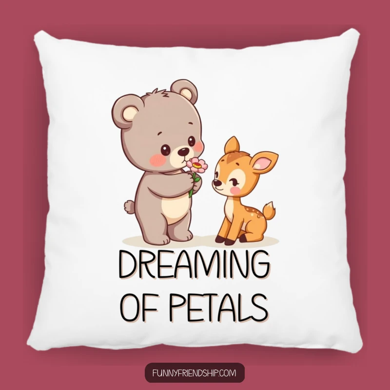 Funny Bear Cub & Deer Pillow: Cute Cozy Woodland Accent Gift