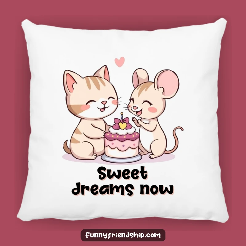 Funny Cat Mouse Cake Pillow: Cozy Peace & Sweetness Comfort Gift