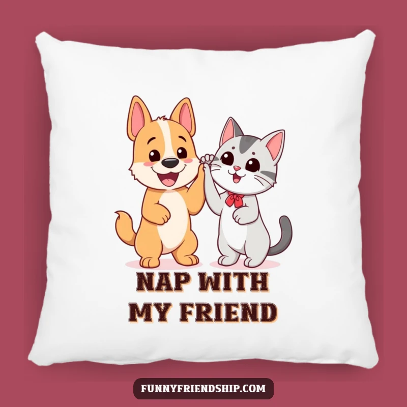 Funny Dog and Cat High Five Pillow: Comfy Friendship Cushion for Pet Lovers