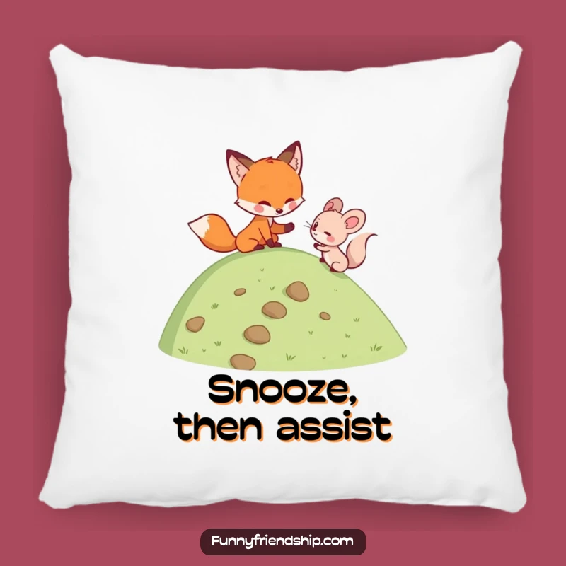 Funny Fox & Mouse Pillow: Cozy Support & Friendship - A Sweet and Funny Gift!