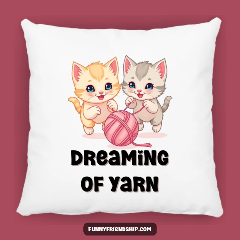 Funny Kitten Yarn Chase Pillow - Cozy Cartoon Animals Cushion Gift
