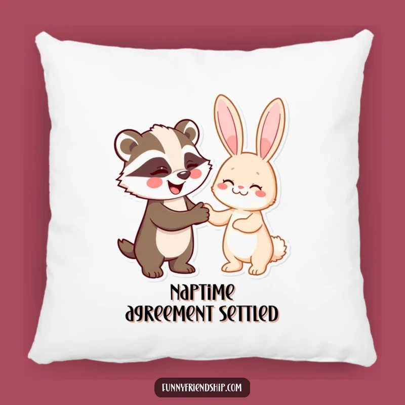 Soft Funny Badger and Rabbit Handshake Pillow: Cuddle Up with Cheerful Pacts