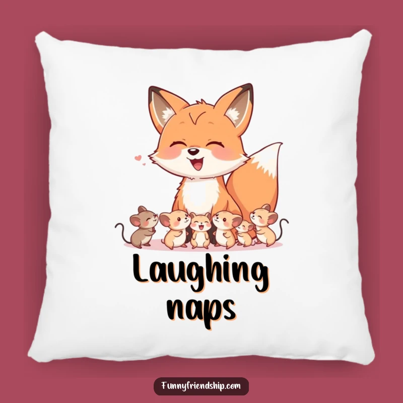 Soft Funny Fox & Mice Laugh Pillow - Comfy Cuddles with Unusual Friends!