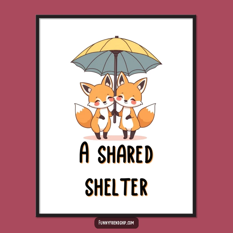 Funny Fox Umbrella Digital Art: Cute Cartoon Download, Instant Humor Decor