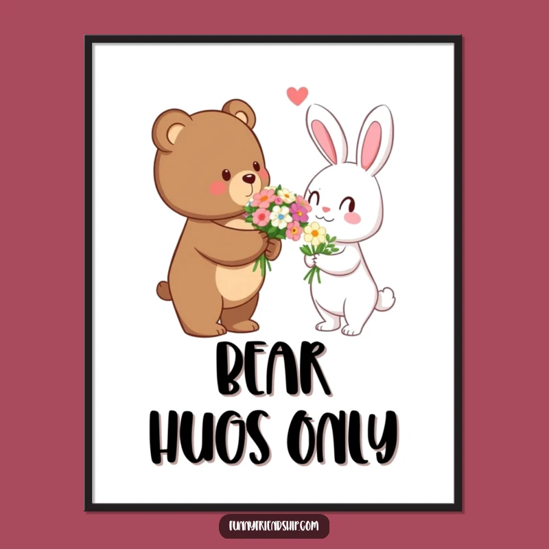 Funny Bear's Flower Digital Print: Instant Romantic Art Download - A Funny Gift!