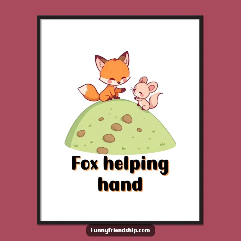 Funny Fox & Mouse Climb Digital Print: Instant Support Art Download - A Funny Gift!