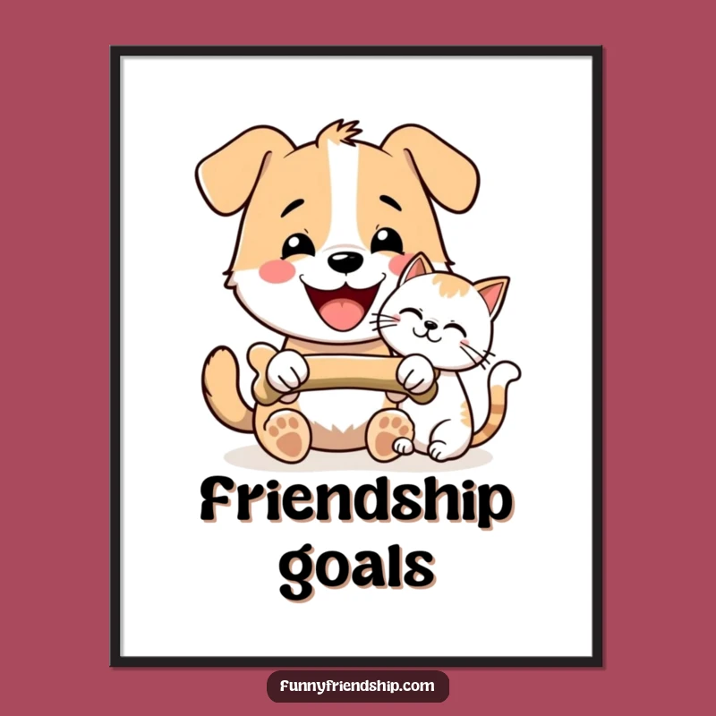 Funny Dog & Cat Bone Sharing Digital Art - Instant Pet Humor Download