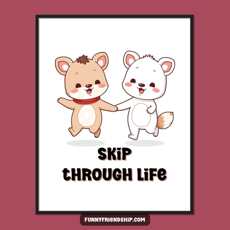 Funny Animal Friends Skip Digital Art: Joyful Scene Funny Gift