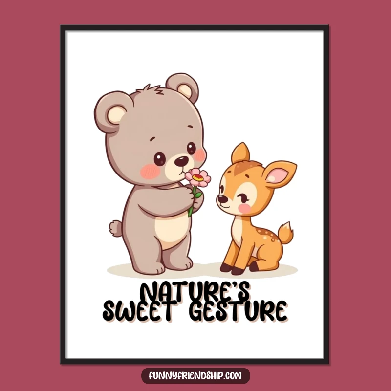 Funny Bear Cub & Deer Digital Art: Cute Woodland Instant Download Gift