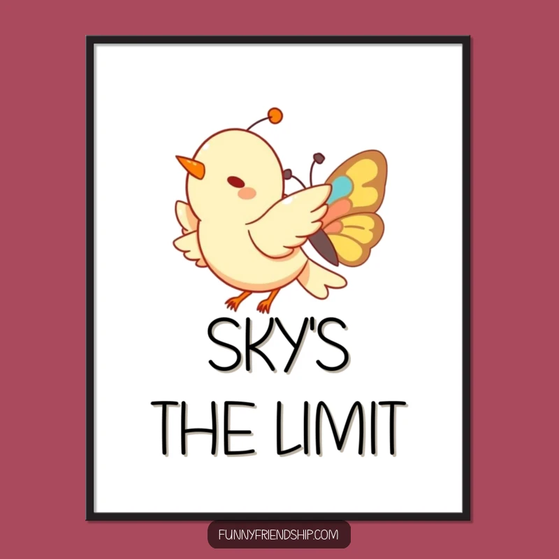 Funny Bird & Butterfly Digital Art: Instant Joyful Decor, Printable Funny Gift