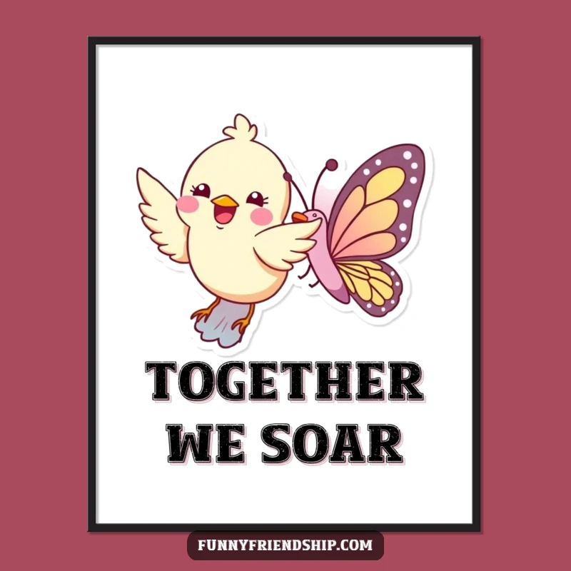 Funny Bird Butterfly Flight Digital Art - Printable Flying Duo Artwork