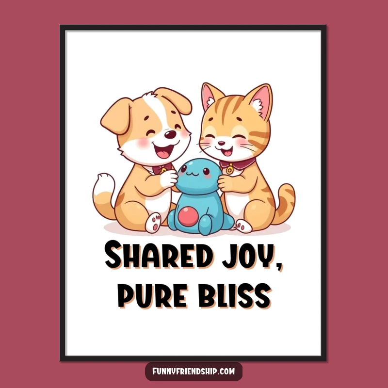 Funny Dog and Cat Friendship Digital Art: Hilarious Pet Decor Gift