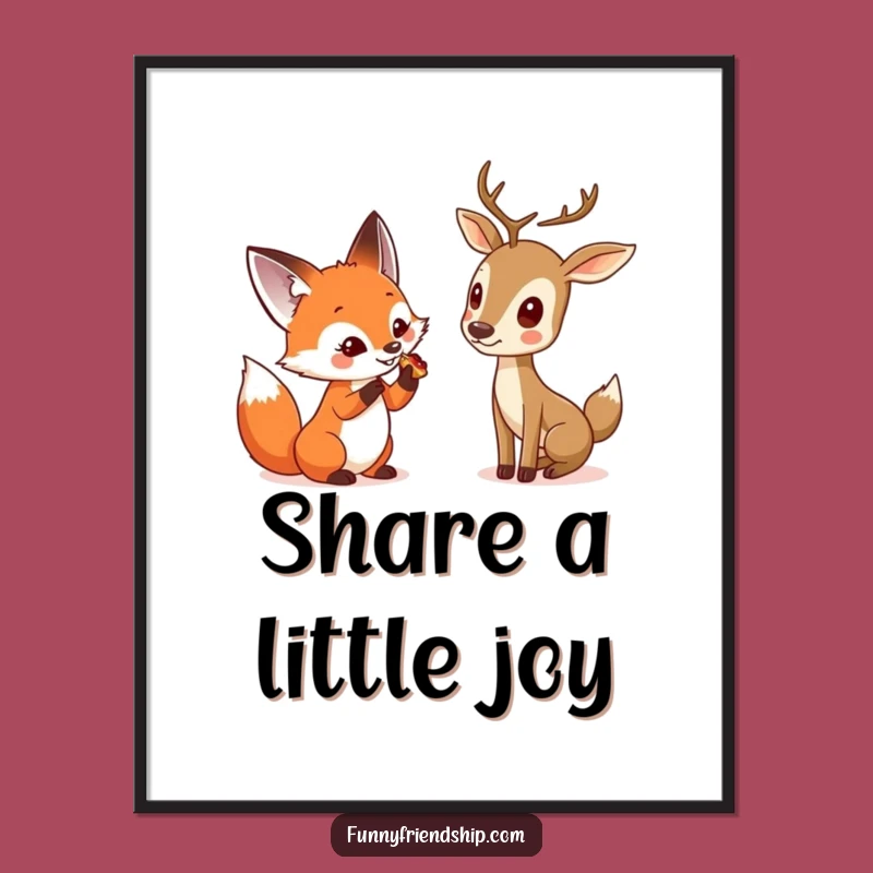 Funny Fox & Deer Digital Art - Instant Woodland Friendship Download Funny Gift