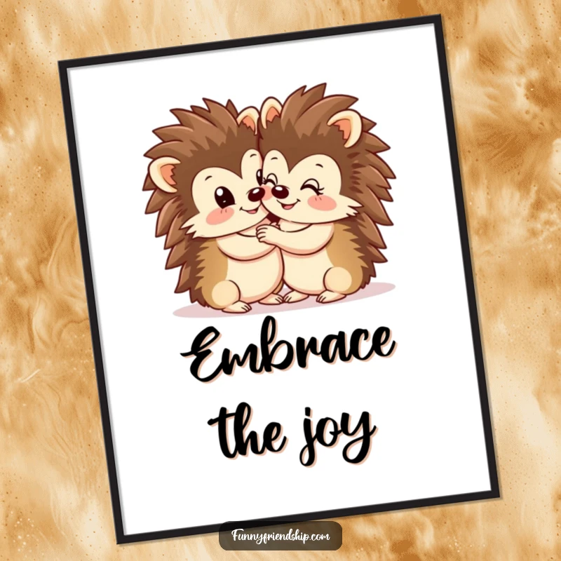Funny Hedgehog Hug Digital Art Print: Two cute hedgehogs hugging, instant download, adorable animal illustration, a charming funny gift.