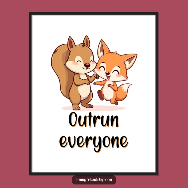 Funny Squirrel & Fox Tag Digital Art: Woodland Scene Funny Gift