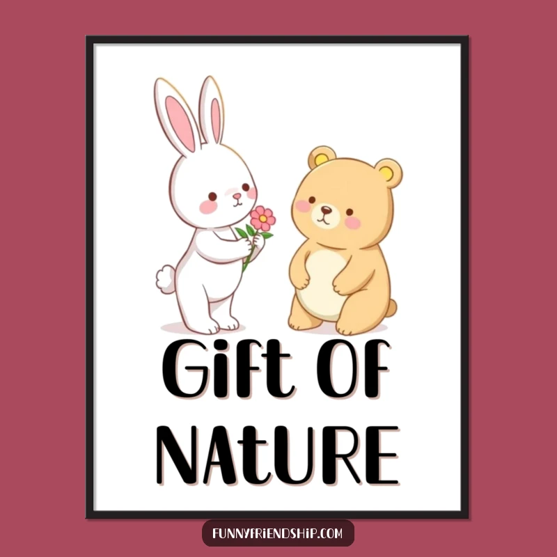 Funny Bunny & Bear Flower Digital Art - Instant Kindness Download