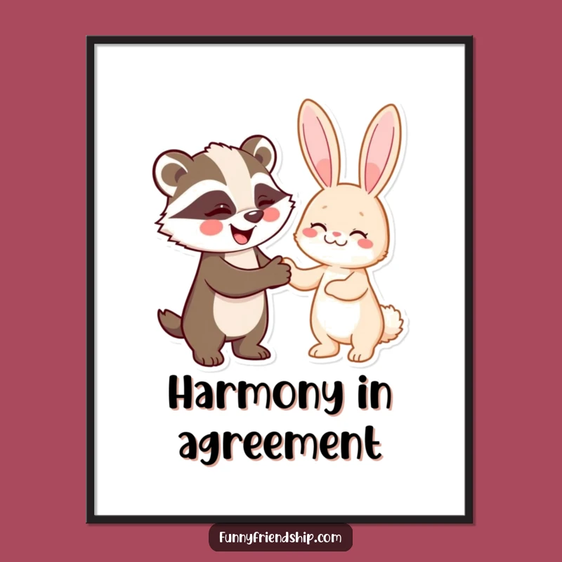 Instant Funny Badger and Rabbit Handshake Digital Art: Print a Cheerful Pact