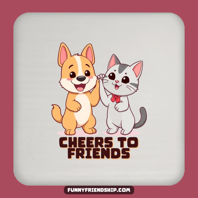Funny Dog and Cat High Five Drink Coaster: Protect Surfaces with Humor, Perfect Gift