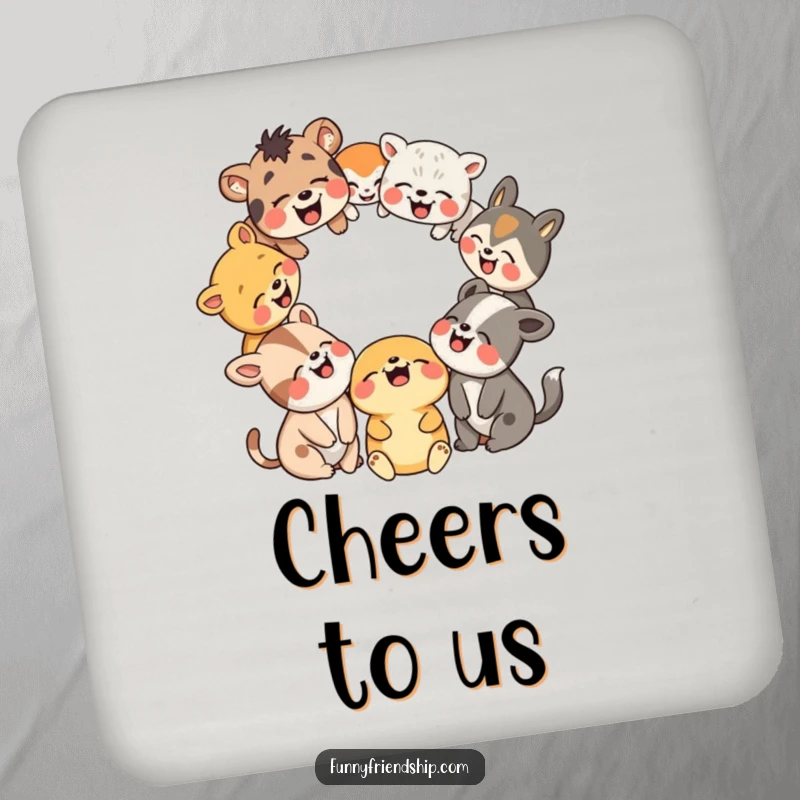 Funny drink coasters featuring a lively circle of laughing animals, adding a humorous touch to any table setting.