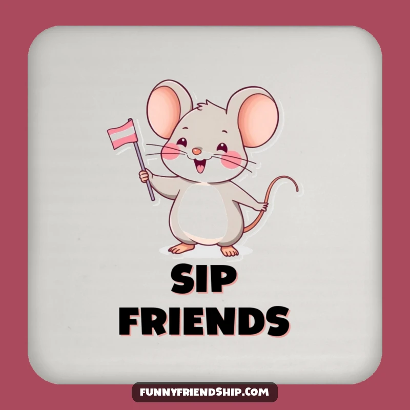 Funny Mouse Friendship Flag Coasters - Protect Surfaces with Tiny Banners!