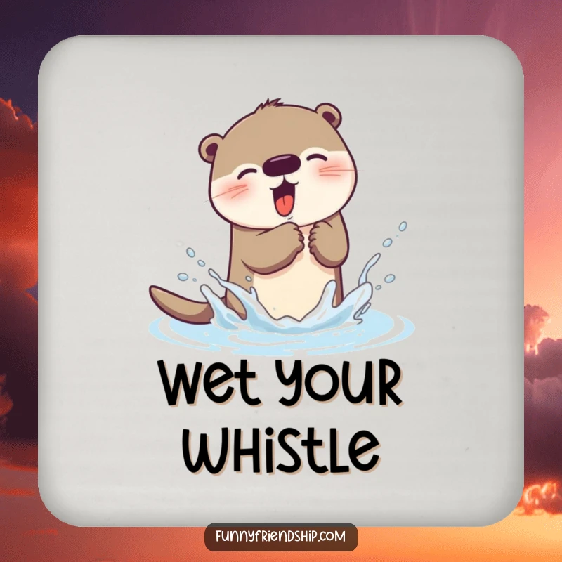 Funny otter coasters featuring a playful otter character splashing water, a humorous and practical addition to any home.