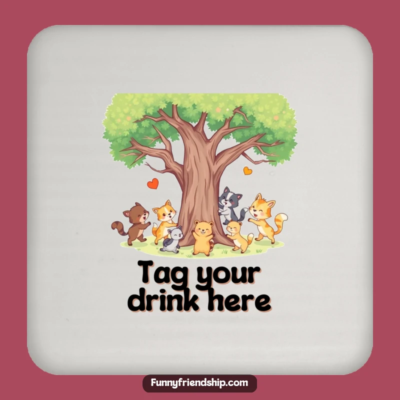 Funny Animal Tag Coaster - Playful Table Protection - Hilarious Gift Set