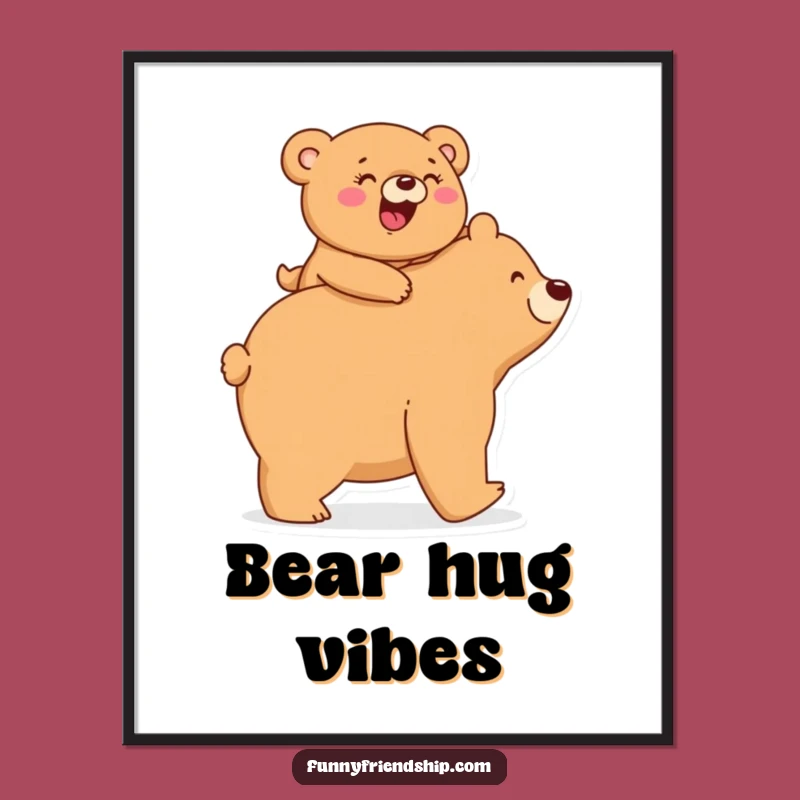 Funny Bear Piggyback Poster: Giggling Duo for Adorable, Humorous Wall Decor
