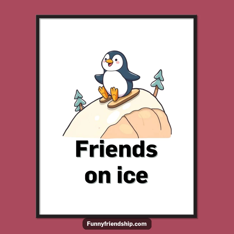 Funny Penguin Friends Poster: Vibrant Sliding Duo Wall Art, Awesome Funny Gift