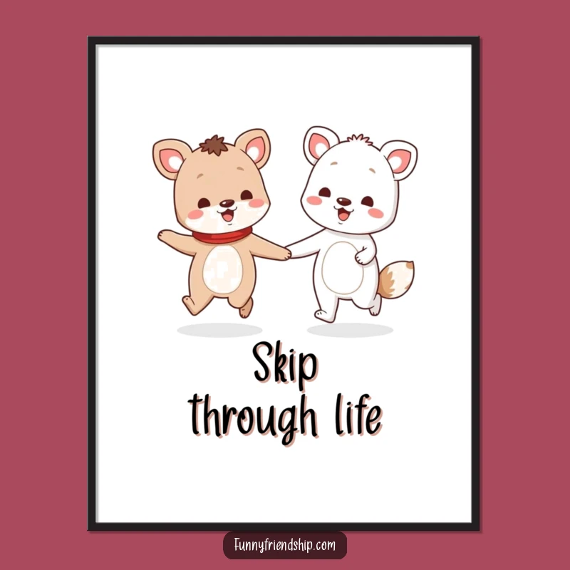 Funny Animal Friends Skip Poster: Joyful Art Funny Gift