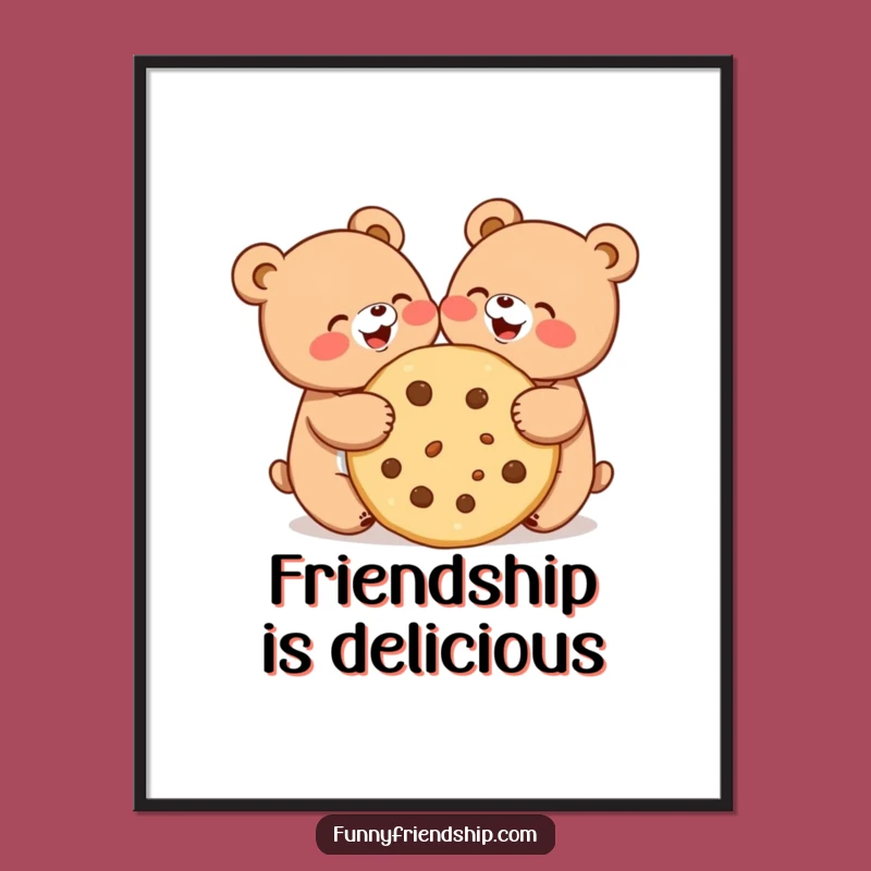 Funny Bear Cookie Sharing Poster - Adorable Friendship Art!