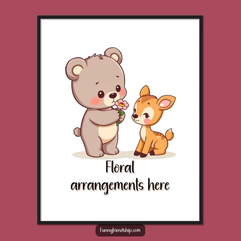 Funny Bear Cub & Deer Poster: Adorable Art Print for Cute Animal Lovers